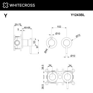 Смеситель скрытого монтажа на 3 потребителя WHITECROSS Y Y1243GL золото