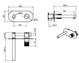 Встраиваемый смеситель для раковины Boheme Stick 125-GG.2 золото