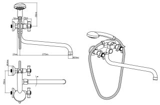Смеситель для ванны с душем BOOU BA5333-3-B723-C018 хром